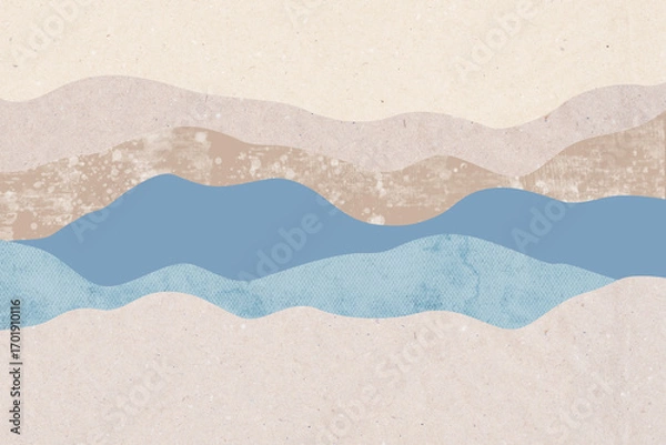 Obraz Abstract Wave Background with Paper and organic wave shapes in Neutral and Blue Tones