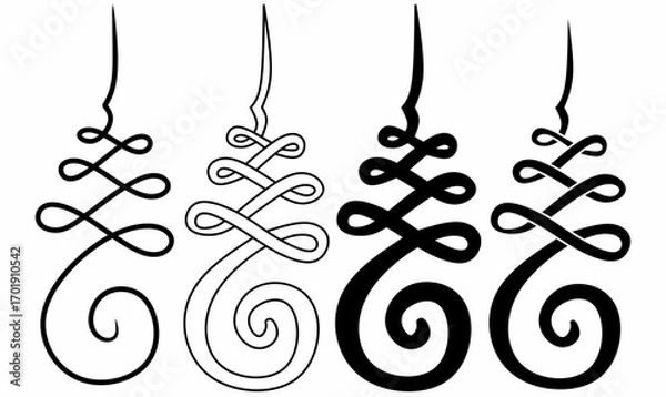 Fototapeta Unalome symbol vector, spiritual Buddhist and Hindu sign with spiral and line representing path to enlightenment, sacred tattoo design, meditation and mindfulness art