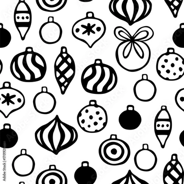 Fototapeta Vector seamless pattern with Christmas bulbs. Festive design for wrapping paper, textile, wallpaper and backgrounds.