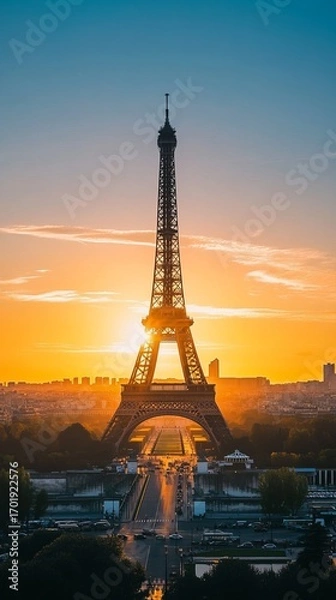 Obraz Eiffel Tower at sunrise, cityscape view