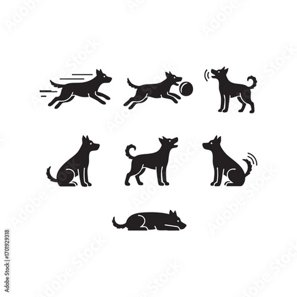 Obraz A set of black vector silhouettes of dogs