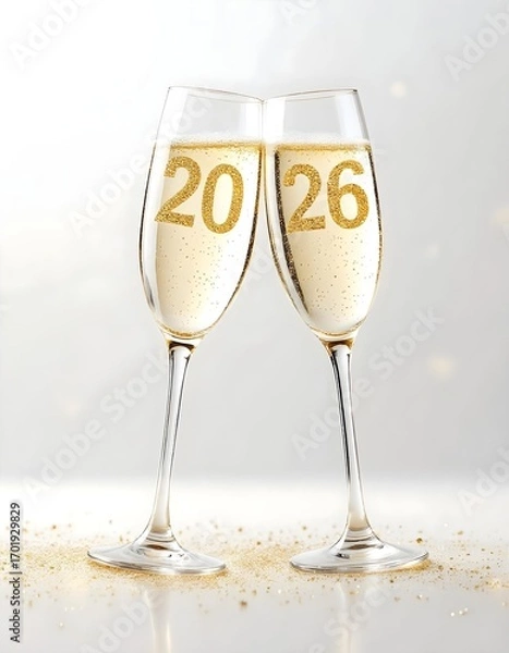 Obraz 2026 text inside champagne glasses in light background
