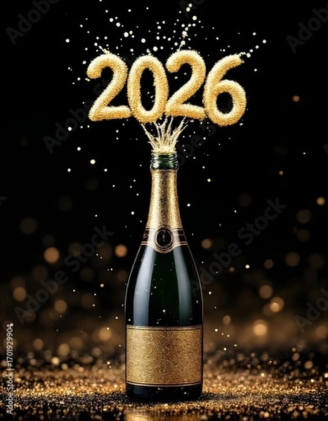Obraz 2026 New Year in champagne bottle background