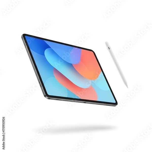Obraz Modern tablet device floating with stylus pen
