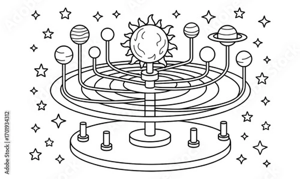 Fototapeta Solar system orrery illustration: celestial model design for educational and artistic use