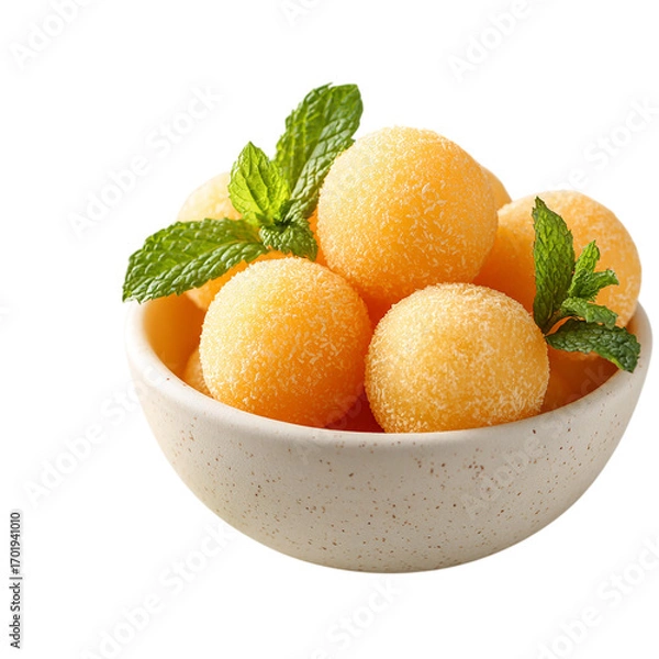 Fototapeta Cantaloupe Balls in a Small Bowl on transpart background