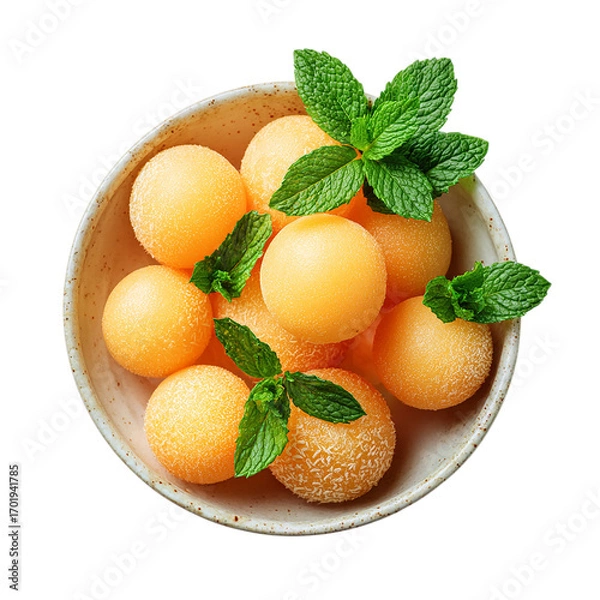 Fototapeta Cantaloupe Balls in a Small Bowl on transpart background