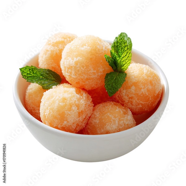 Fototapeta Cantaloupe Balls in a Small Bowl on transpart background