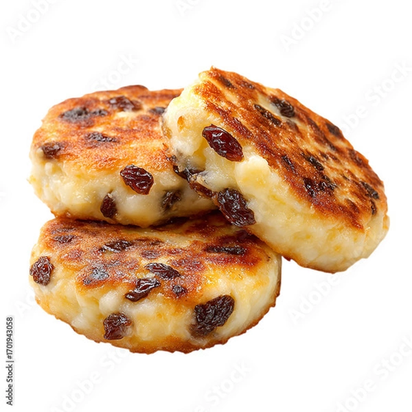 Fototapeta Cheese patties with raisin on transpart background