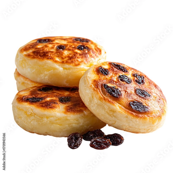 Fototapeta Cheese patties with raisin on transpart background