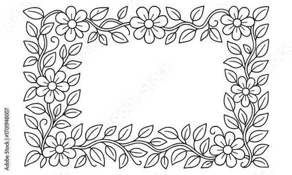 Fototapeta Floral coloring border design for creative projects and artwork decoration