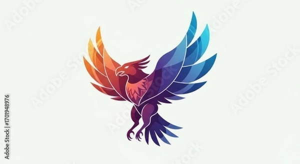 Fototapeta A powerful mythical bird emblem, like a phoenix or eagle, with vibrant gradient wings symbolizing duality and ascent