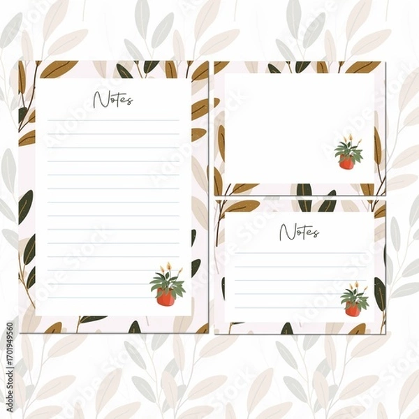 Obraz template planner note notes leaf  sketchbook nature lines seamless pattern 