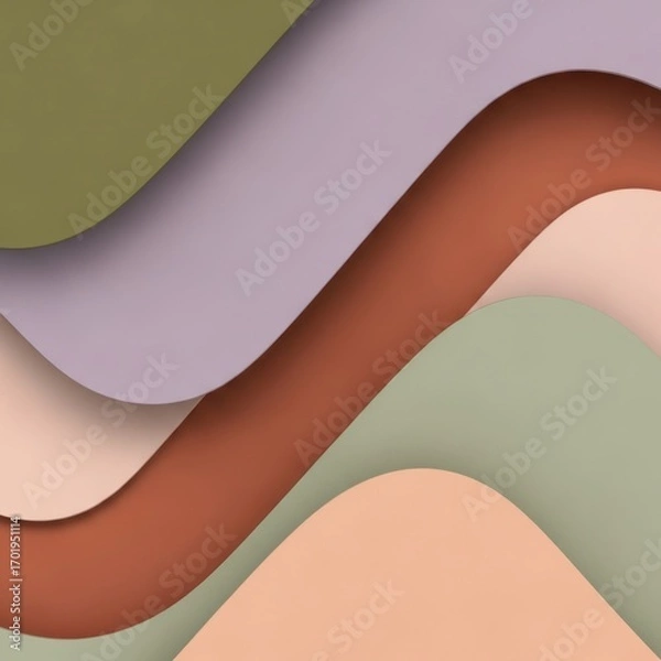 Fototapeta Abstract background with overlapping wavy layers in a modern paper cut style, featuring a muted earthy color palette for a dynamic and fluid presentation