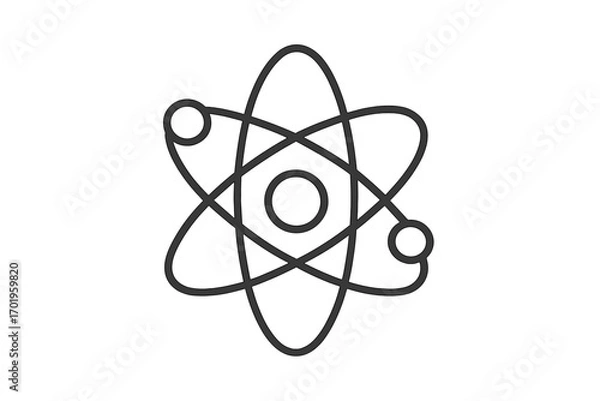 Fototapeta Science atom icon vector logo. Physics, chemistry concept illustration. Nuclear energy, quantum mechanics. Molecule structure with electron orbit. Research technology symbol.