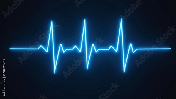 Obraz Bright blue ECG waveform pulses across dark background with sharp peaks.  
