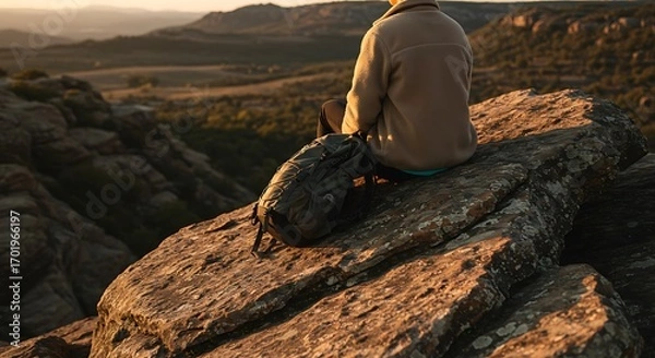 Obraz Golden Hour Solitude: A Mountaintop Reflection