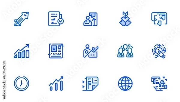 Fototapeta Dynamic business icons represent growth, strategy, teamwork, and global reach for modern success.