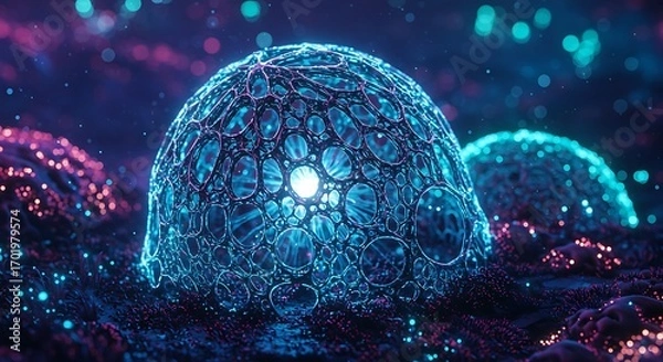 Obraz Bioluminescent Spheres: A 3D Dreamscape