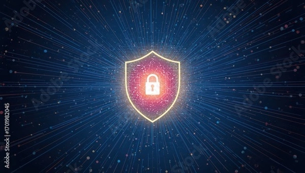 Fototapeta Digital shield with glowing padlock signifies robust cybersecurity and data protection