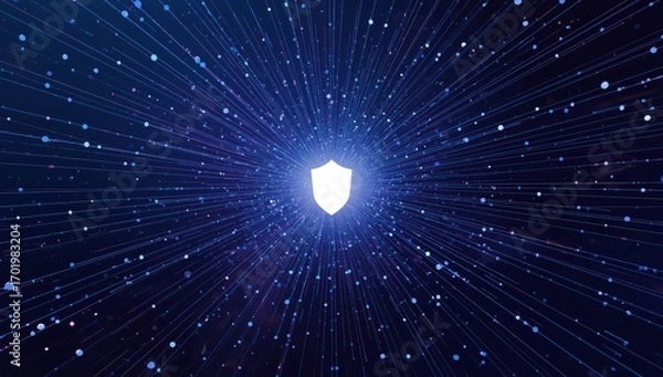 Fototapeta Glowing shield symbolizes digital security and protection against data threats in futuristic network.