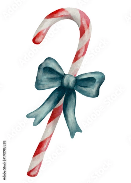 Fototapeta Watercolor candy cane design with bow for textile and wrapping applications