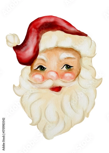 Fototapeta Colorful watercolor Santa Claus face design for festive textile and wrapping paper