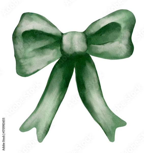 Fototapeta Elegant green watercolor bow for textile and wrapping designs showcasing seamless patterns