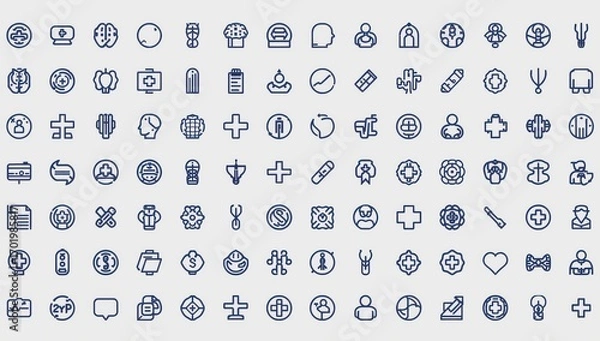 Fototapeta Modern medical and health icons representing science, care, and wellness for digital applications