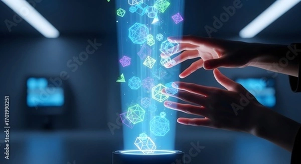 Fototapeta Immersive Technology: Hands Interacting with Digital Geometry