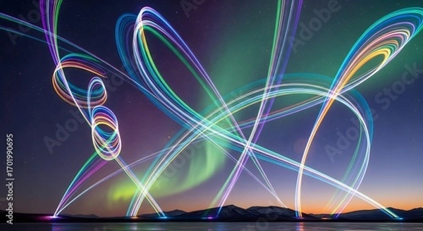 Fototapeta Vibrant Light Paths Dance Under Northern Lights