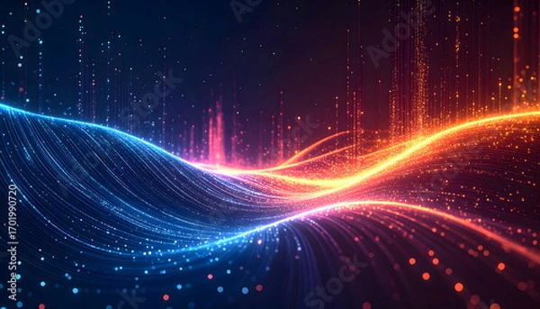 Fototapeta Digital Serenity: An abstract depiction of energy flows as vibrant lines, interwoven and pulsating with vivid colors, creating a sense of dynamic movement and interconnectedness.