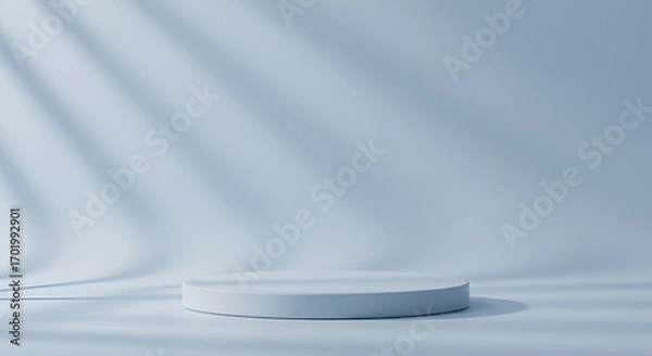 Fototapeta Minimalist blue podium with natural sunlight shadows for product display mockup