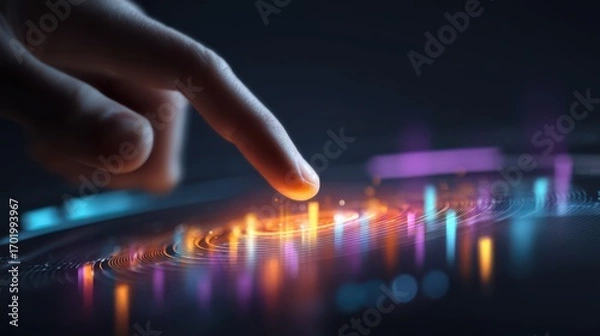 Fototapeta Interactive touchpoint displaying data visualizations digital environment graphic interface futuristic concept