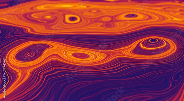Fototapeta Vibrant fluid art with swirling orange and purple patterns creating depth