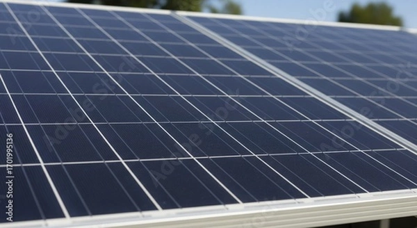 Fototapeta Close-Up of Renewable Energy with Solar Panels on a Bright Day