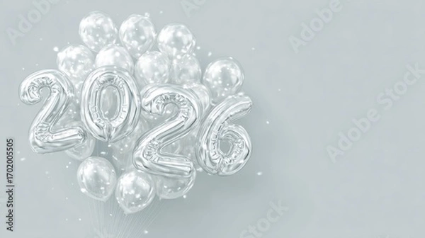 Obraz Transparent balloons forming the number 2026 on a light background, festive New Year composition.