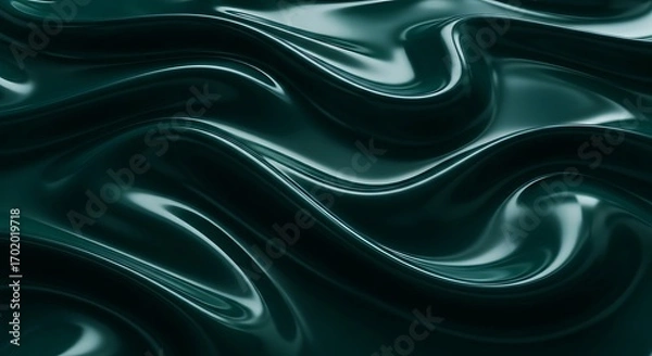 Fototapeta a deep green fabric with smooth flowing folds and shadows