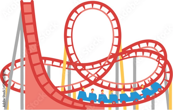 Fototapeta Modern Flat Style Roller Coaster Loop Curve Amusement Park Illustration