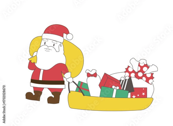 Obraz 山盛りのプレゼントを運ぶサンタさん