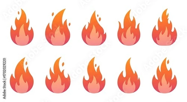 Fototapeta Collection of stylized flame icons in warm orange and red hues