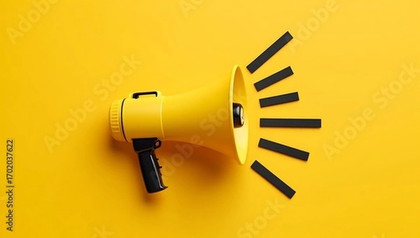 Fototapeta Bright Yellow Megaphone with Black Accents Against a Solid Yellow Background Announcing Something Important
