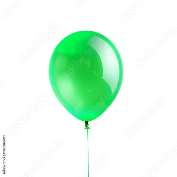 Fototapeta A Single Bright Green Balloon With A String Floats Against A Transparent Background Isolated