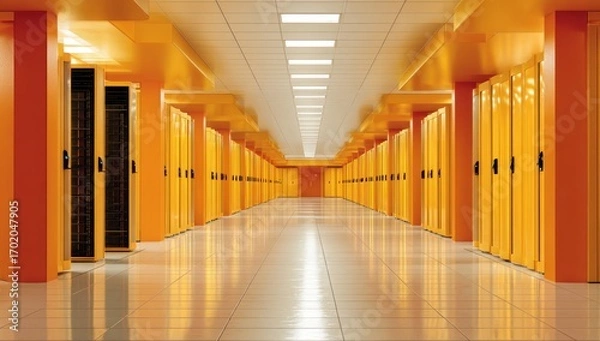 Obraz Orange Data Center Corridor: Servers and Technology