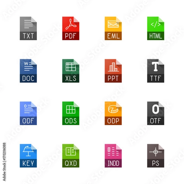 Fototapeta File type icons - Texts, fonts and page layout