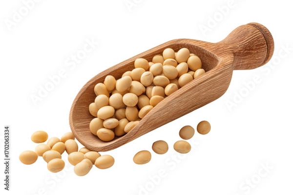 Fototapeta Soybeans in a wooden scoop isolated on transparent or white background, png