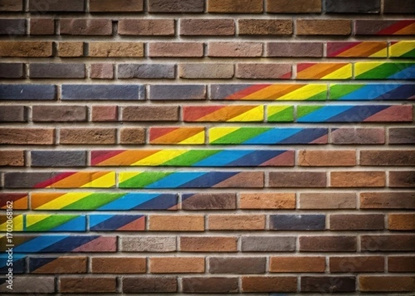 Obraz Vibrant rainbow stripes on a brick wall create a striking visual effect