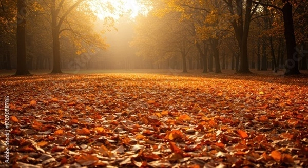 Fototapeta Golden Autumnal Canopy A Warm and Inviting Forest Floor in Seasonal Splendor