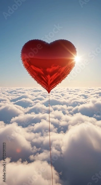Obraz Heart Balloon Above the Clouds: A 3D Render