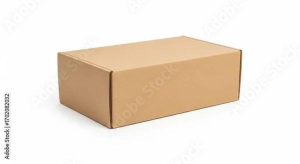 Fototapeta Plain Brown Cardboard Box on White Background for Packaging and Shipping